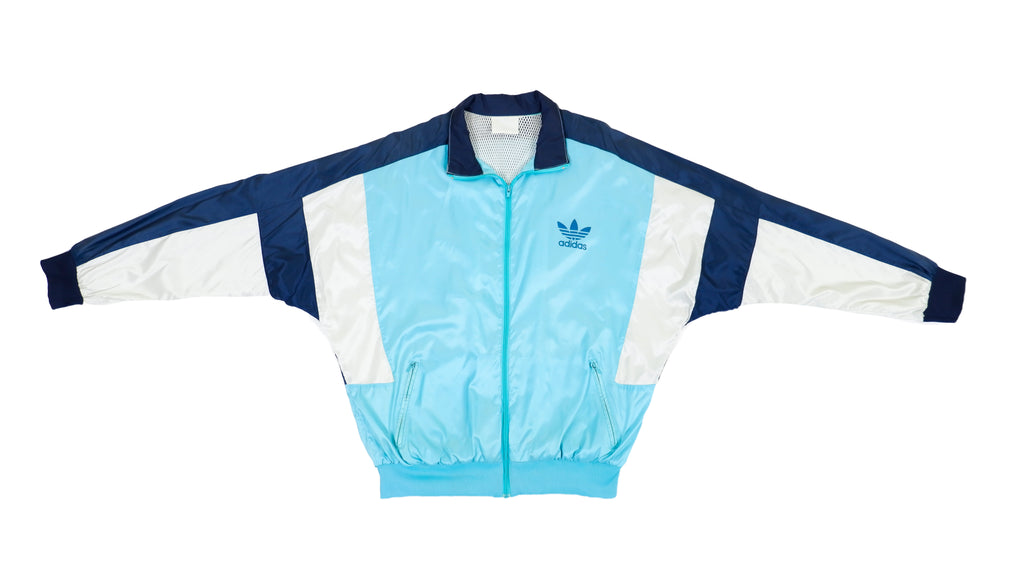 Adidas - Blue & White Colorblock Bomber Jacket 1990s Large Vintage Retro