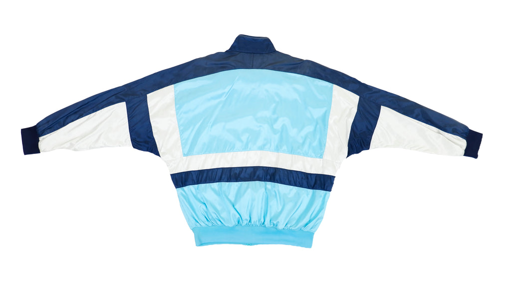 Adidas - Blue & White Colorblock Bomber Jacket 1990s Large Vintage Retro