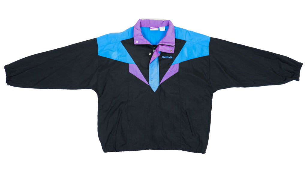 Reebok - Black/Blue/Purple 1/4 Zip Pullover 1990s X-Large