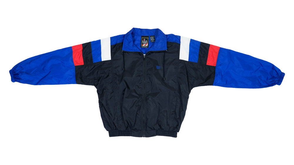 Retro Vintage Team USA Black and Blue Olympic Windbreaker Jacket 1990s Large
