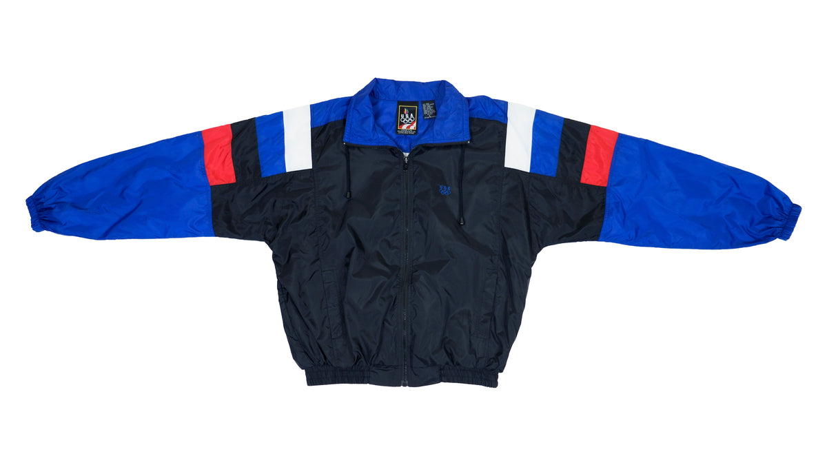 Retro Vintage Team USA Black and Blue Olympic Windbreaker Jacket 1990s Large