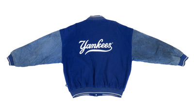 Adidas - New York Yankees Fleece & Leather Baseball Jacket 1990s Large