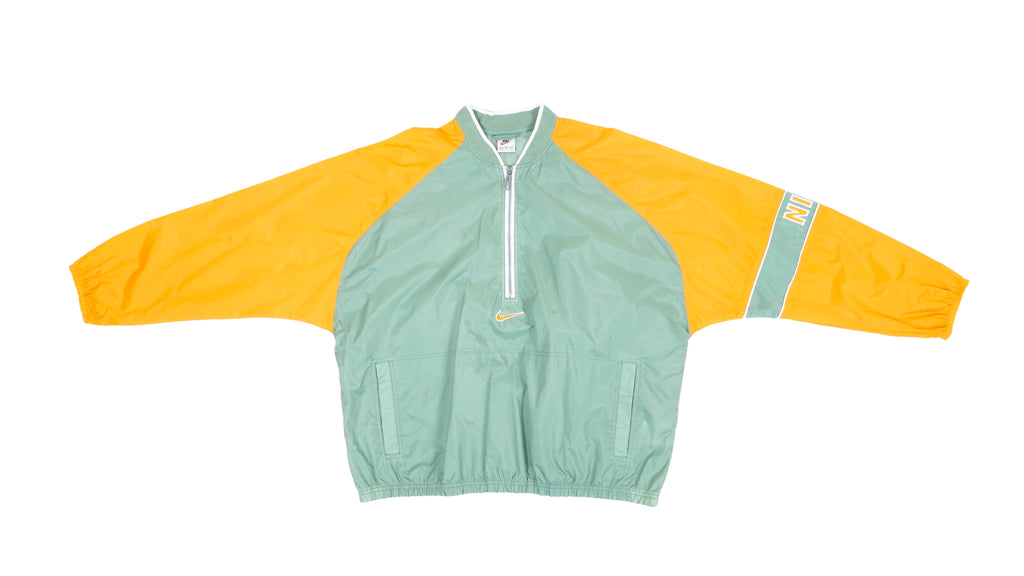 Retro Vintage Nike - Yellow and Green Two Tone 1/2 Zip Pullover Jacket 1990s X-Large