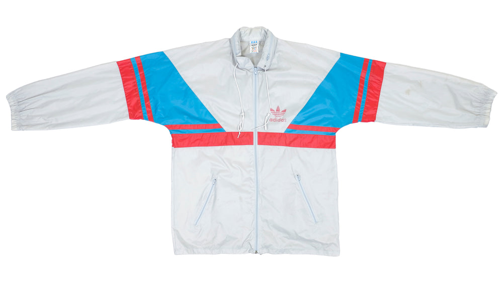 Adidas - Silver with Blue Colorblock Windbreaker 1990s Medium Vintage Retro