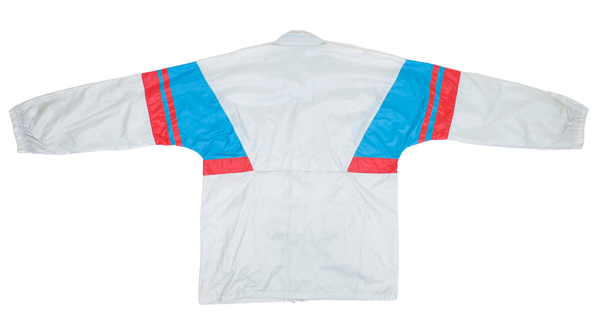 Adidas - Silver with Blue Colorblock Windbreaker 1990s Medium Vintage Retro