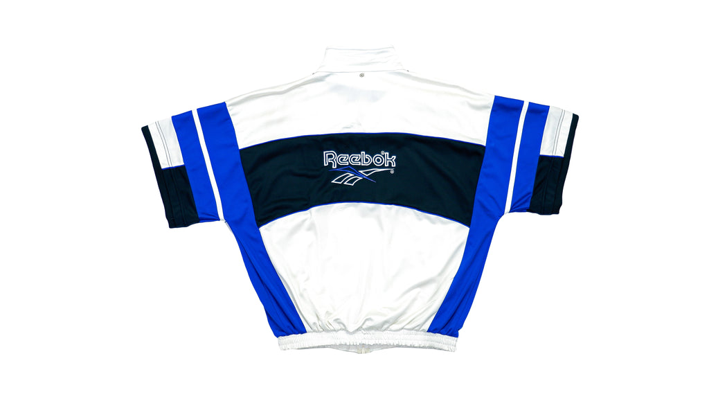 Reebok - Black, White & Blue Zip-Up Track T-Shirt 1990s Medium Vintage Retro