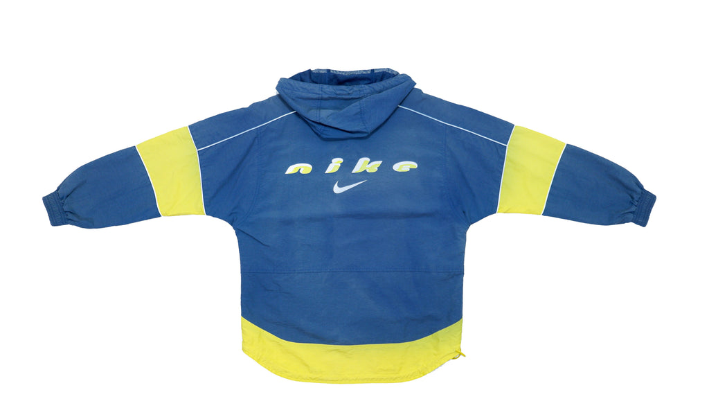 Nike - Blue and Yellow Spell-Out Hooded Jacket 1990s Medium Vintage Retro