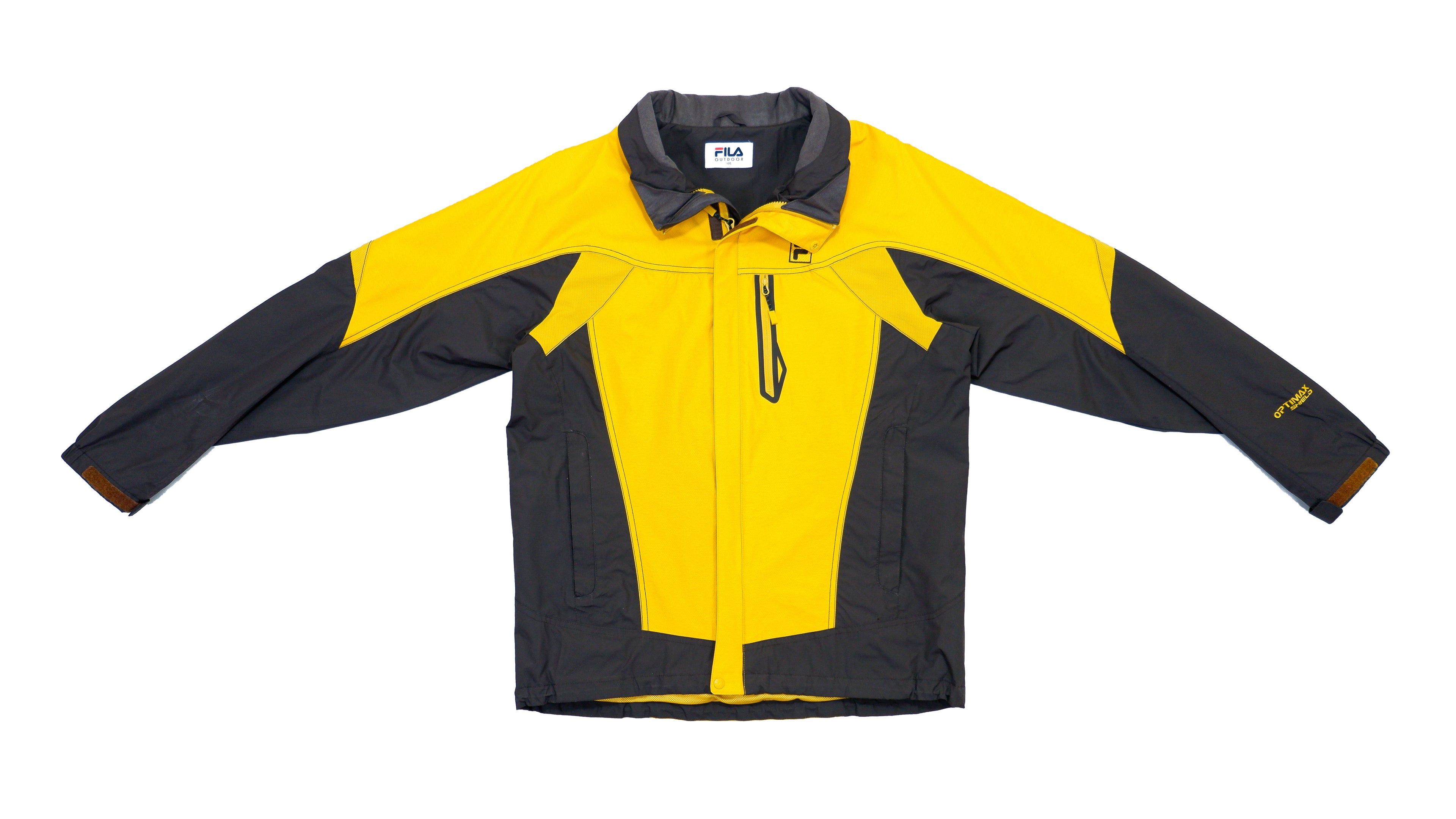 FILA - Black & Yellow Outdoor Optimax Jacket 1990s Medium Vintage Retro Waterproof