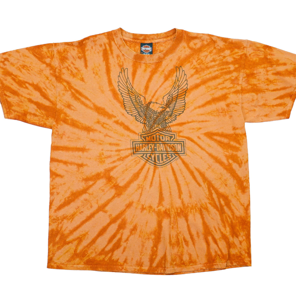 Harley Davidson - Orange Tie Dye Yellowstone T-Shirt 1990s X-Large Vintage Retro