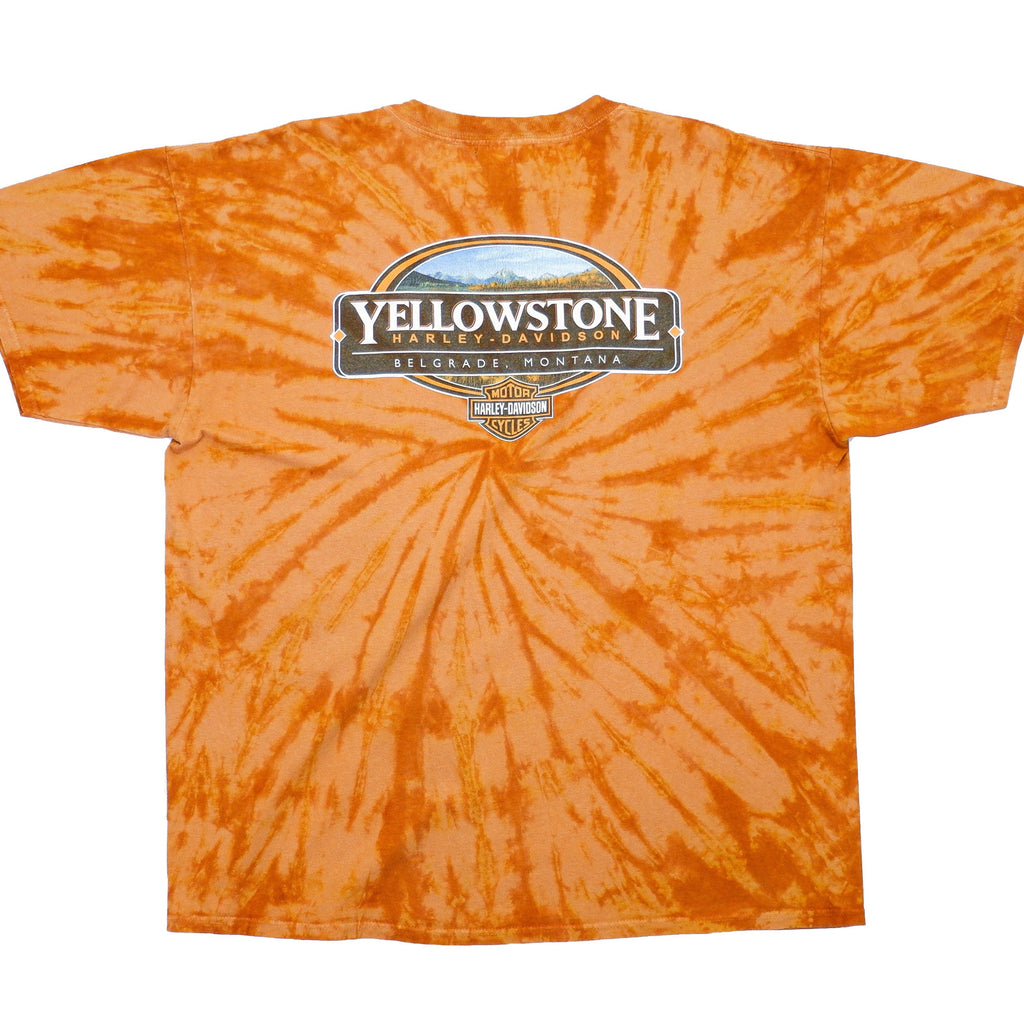 Harley Davidson - Orange Tie Dye Yellowstone T-Shirt 1990s X-Large Vintage Retro