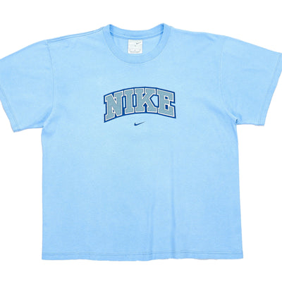 Nike - Light Blue Spell-Out T-Shirt 1990s Medium