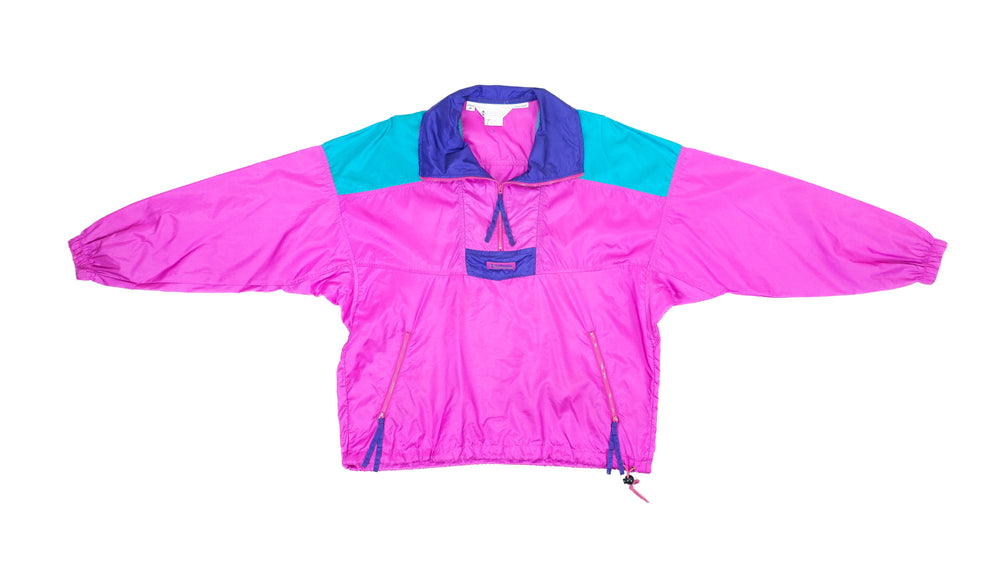 Columbia - Pink & Blue 1/4 Zipped Windbreaker 1990s Medium Vintage Retro 