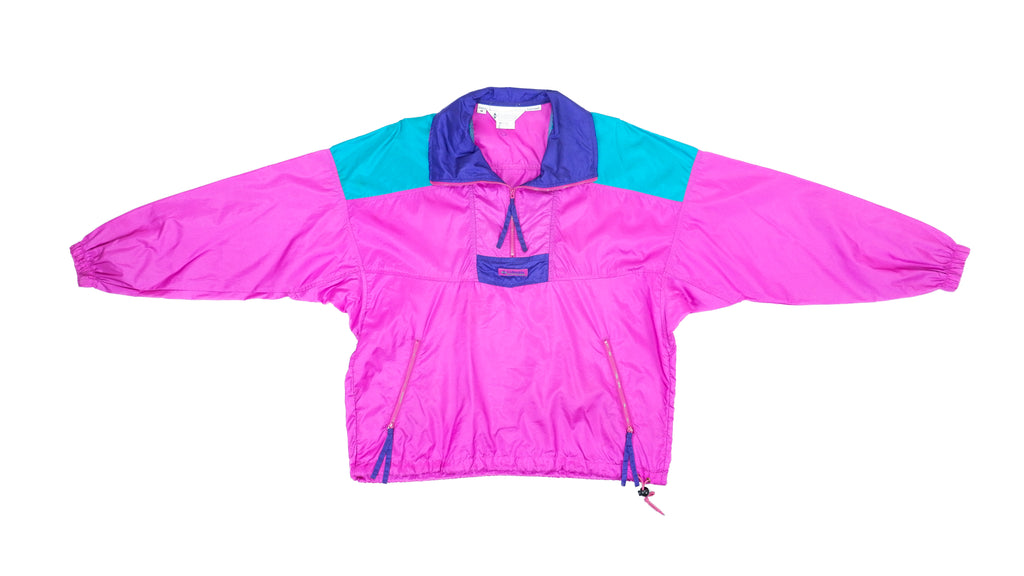 Columbia - Pink & Blue 1/4 Zipped Windbreaker 1990s Medium Vintage Retro 