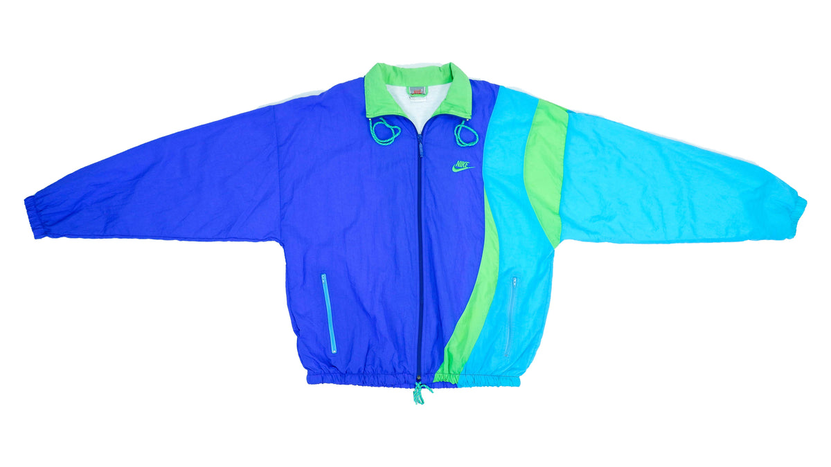 Retro Vintage Nike - Blue and Green Grey Tag Windbreaker 1980s Medium