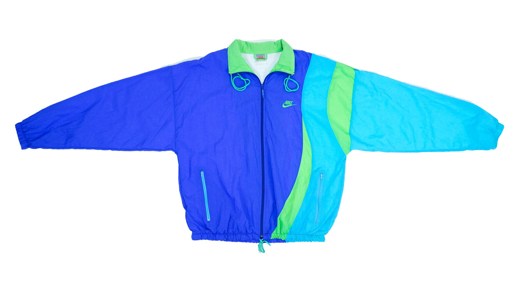 Retro Vintage Nike - Blue and Green Grey Tag Windbreaker 1980s Medium