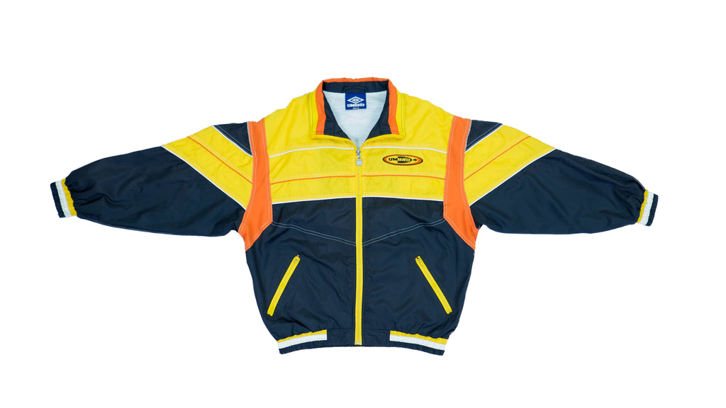 Umbro - Black & Yellow Colorblock Windbreaker 1990s Medium Vintage Retro