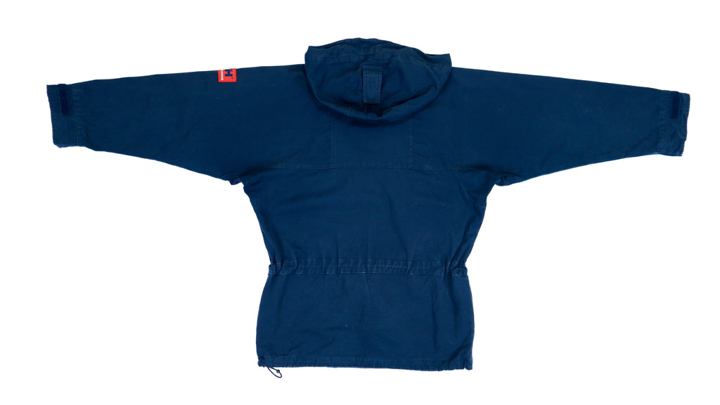 Helly Hansen - Navy Blue Denim Hooded Jacket 1990s Medium Vintage Retro 