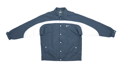 Nike - Grey & White Button Up Windbreaker 1990s Large