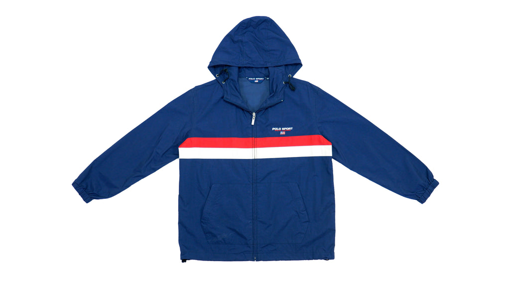 Ralph Lauren (Polo) - Blue Spell-Out Hooded Jacket 1990s Medium Vintage Retro 