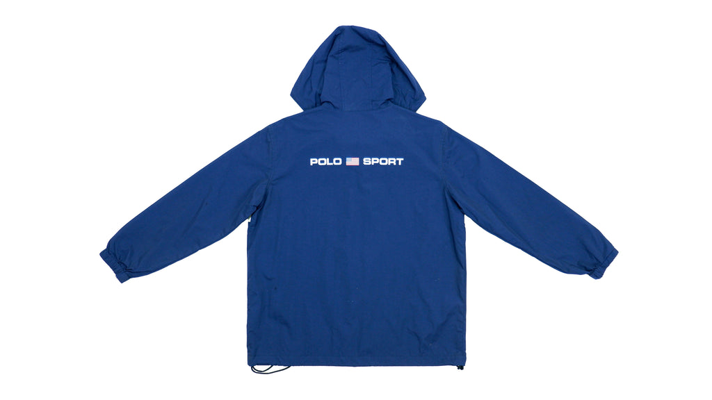 Ralph Lauren (Polo) - Blue Spell-Out Hooded Jacket 1990s Medium Vintage Retro 