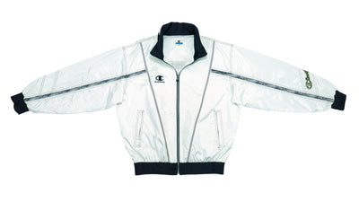 Champion - White Spell-Out Bomber Jacket 1990s Large