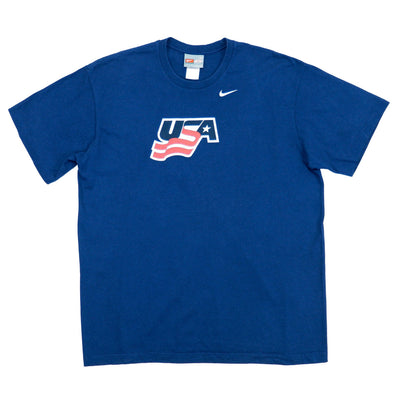Nike - Blue USA T-Shirt 1990s X-Large