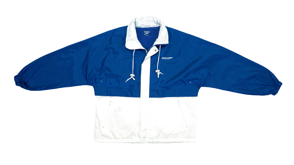 Speedo - Blue & White Packable Windbreaker 1990s X-Large Vintage Retro