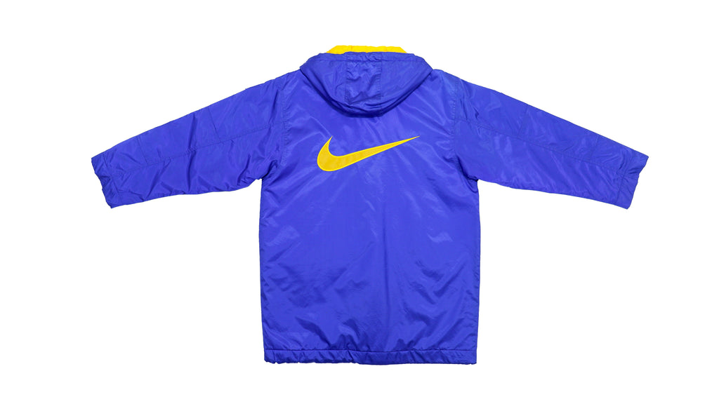Nike - Purple Big Logo Hooded Coat 1990s Medium Vintage Retro