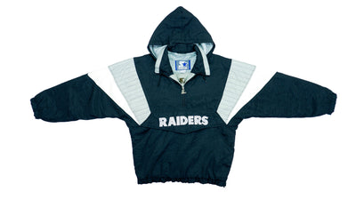 Starter - Oakland Raiders Spell-Out Hooded Jacket 1990s Medium