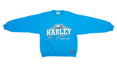 Harley Davidson - Blue Milwaukee Racing Sweatshirt 1990s Medium