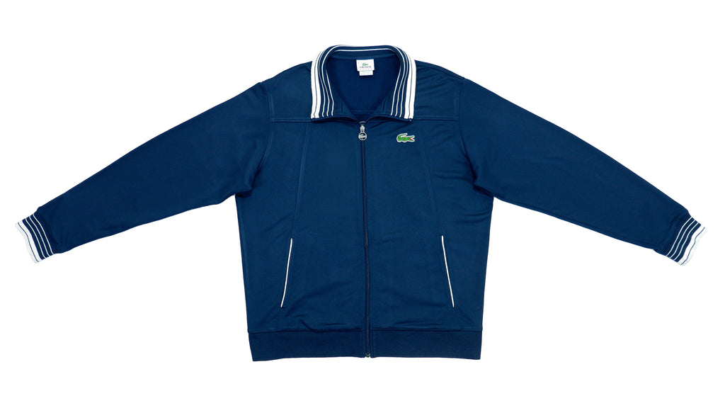 Lacoste - Navy Blue Spell-Out Track Jacket 1990s Large Vintage Retro