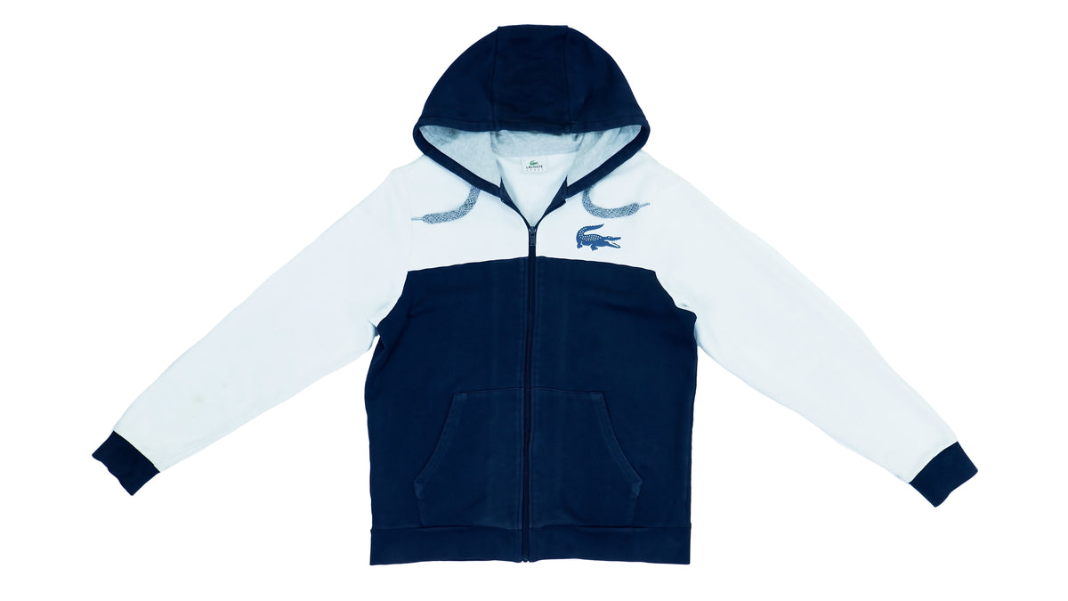 Lacoste - Blue & White Zip-up Sweatshirt 1990s Medium Vintage Retro