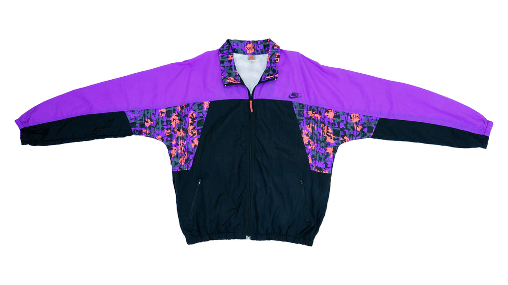 Vintage Retro Nike - Purple & Black Patterned Grey Tag Windbreaker 1990s Large