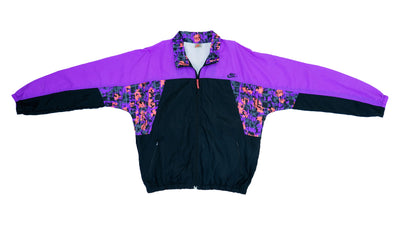 Nike - Purple & Black Patterned Grey Tag Windbreaker 1990s Large