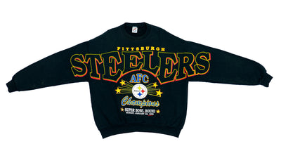 NFL (Jerzees) - Pittsburgh Steelers Full Body Print Black Sweatshirt 1996 Large