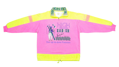 Vintage - Pink & Yellow Up to Date Fashion 1/4 Zip Sweatshirt 1990 Large