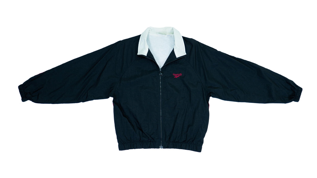 Vintage Retro Reebok Black with Full Body Red Logo Windbreaker 1990s Medium