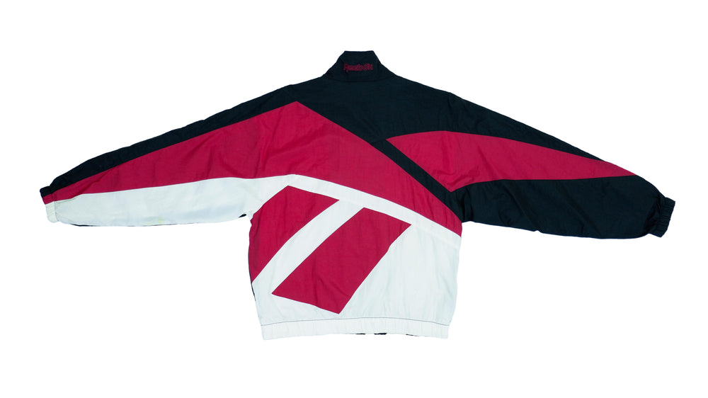 Vintage Retro Reebok Black with Full Body Red Logo Windbreaker 1990s Medium