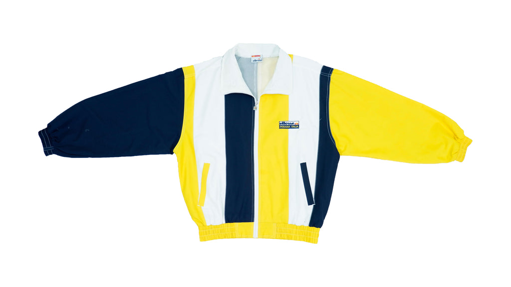Ellesse - Yellow  White & Blue Colorblock Bomber Jacket 1990s Large Vintage Retro