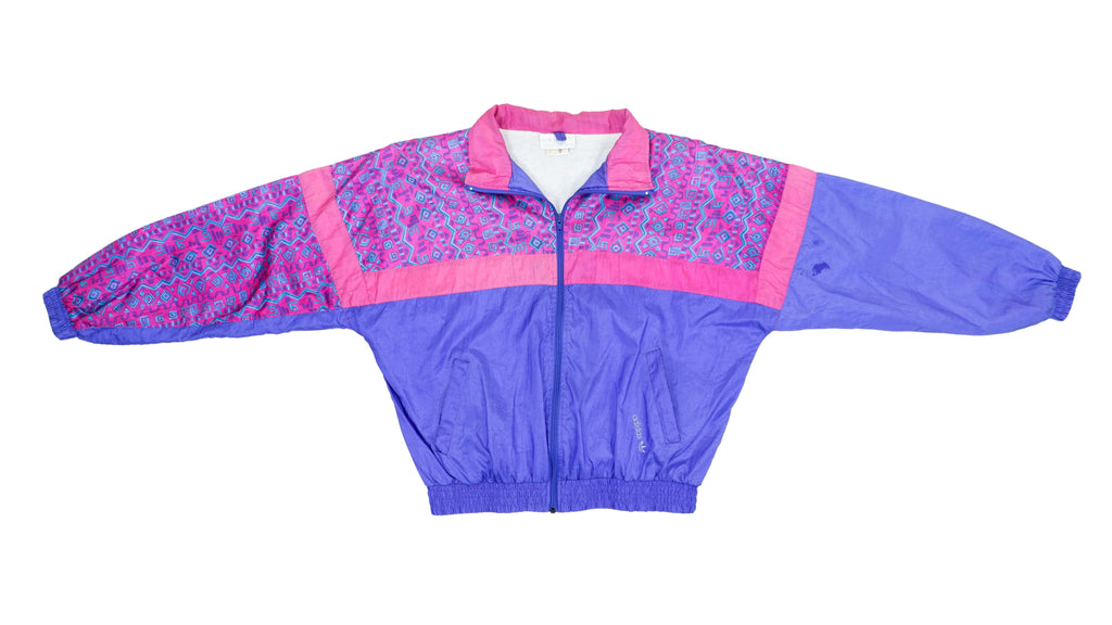 Adidas - Pink with Blue Patterned Windbreaker 1990s Large Vintage Retro