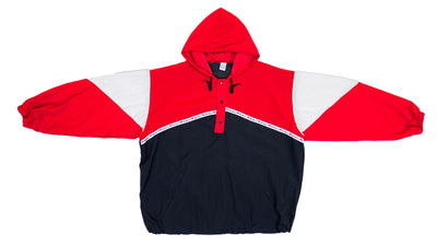 Vintage (Marlboro) - Red & Black 1/4 Button Hooded Windbreaker 1990s X-Large