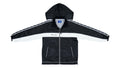 Champion - Black & White Hooded Windbreaker with Cinch Waist 1990s Large