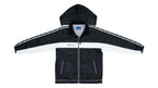 Champion - Black & White Hooded Windbreaker with Cinch Waist 1990s Large