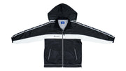 Champion - Black & White Hooded Windbreaker with Cinch Waist 1990s Large