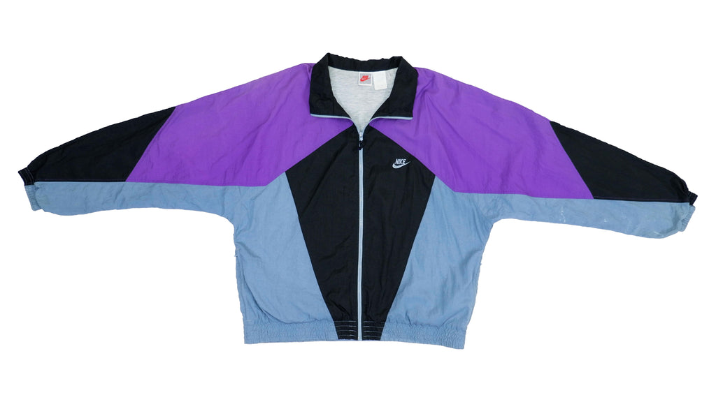 Vintage Retro Nike - Black, Purple & Grey Colorblock Grey Tag Windbreaker 1980s X-Large