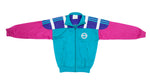 Adidas - Blue, Green & Pink Colorblock Track Jacket 1990s Small Vintage Retro