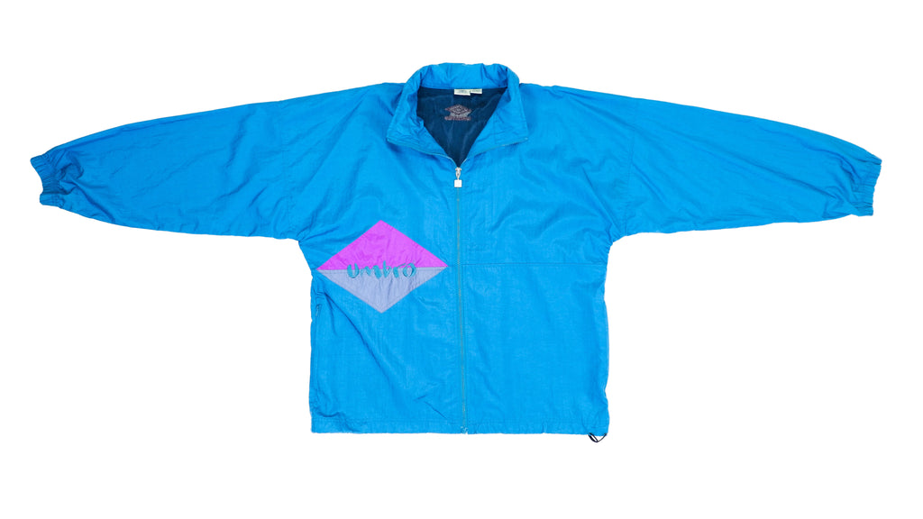 Umbro - Blue Zip Up Spell-Out Hooded Windbreaker 1990s X-Large Vintage Retro