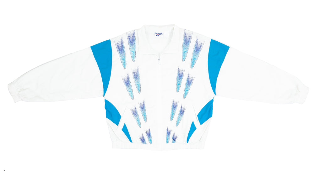Vintage Retro Reebok White & Blue Tear Drop Patterned Windbreaker 1990s X-Large