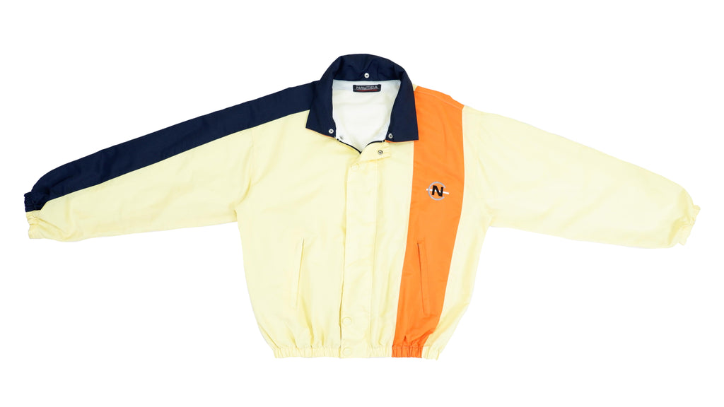 Retro Vintage Nautica - Tricolor Yellow, Navy, and Orange Competition Sailing Jacket 1990s X-Large