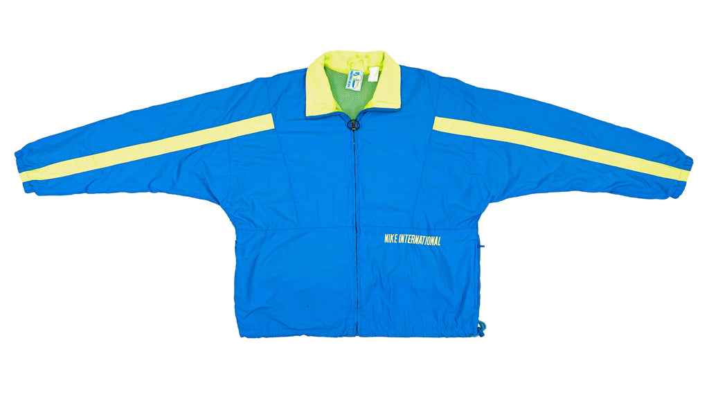 Vintage Retro Nike - Blue with Yellow Stripe International Windbreaker 1990s Large